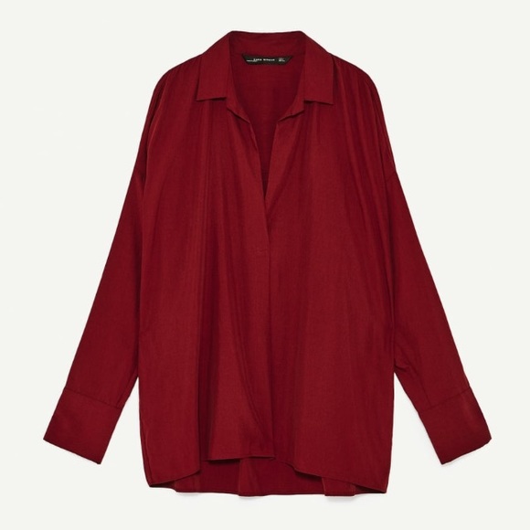 Zara Flowing V-Neck Top in Maroon - Picture 7 of 8